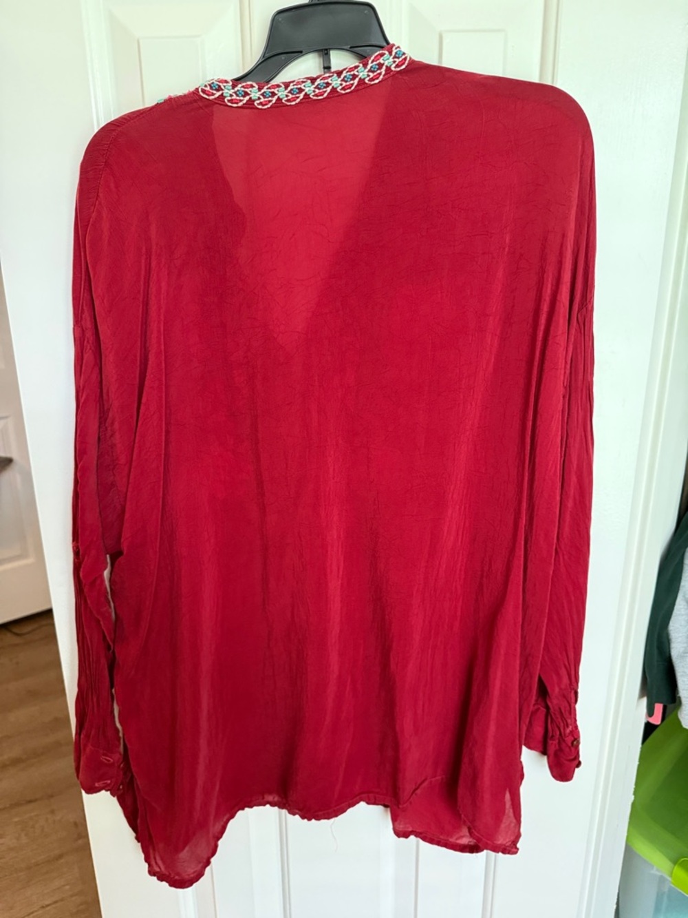 Women's Embroidered V-Neck Tunic Top - Red - Picture 3 of 3